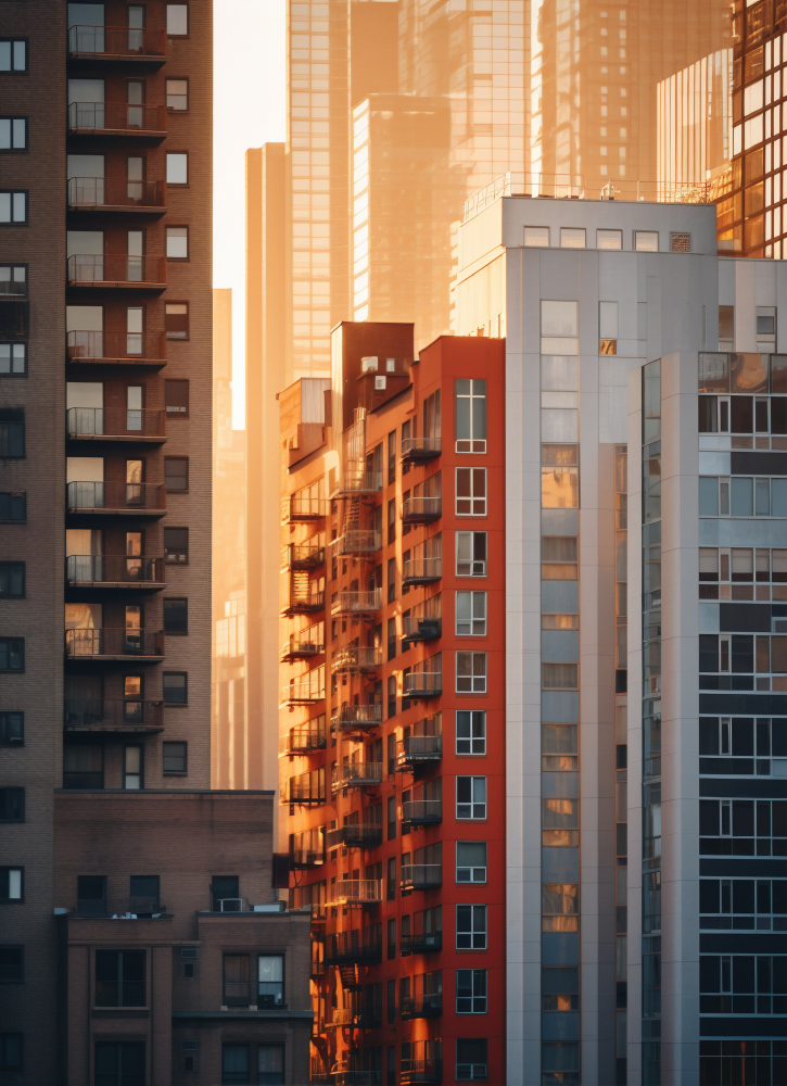 Urban real estate at sunset